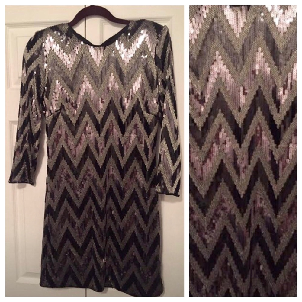 Bebe sequined mini dress- black/pewter/silver